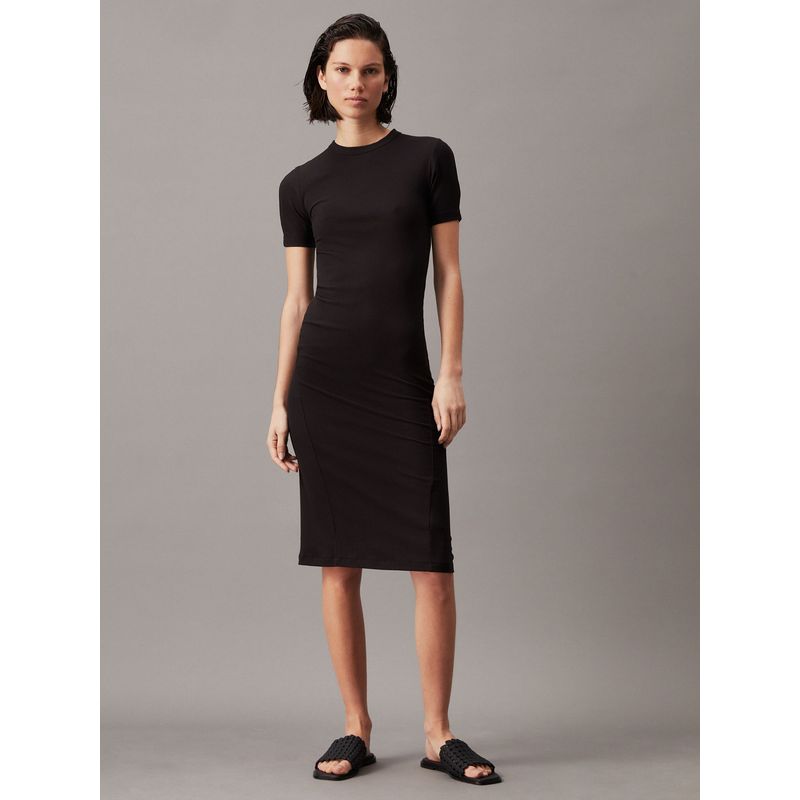 CALVIN KLEIN - VESTIDO MODAL RIB SLIT DETAIL MIDI DRE