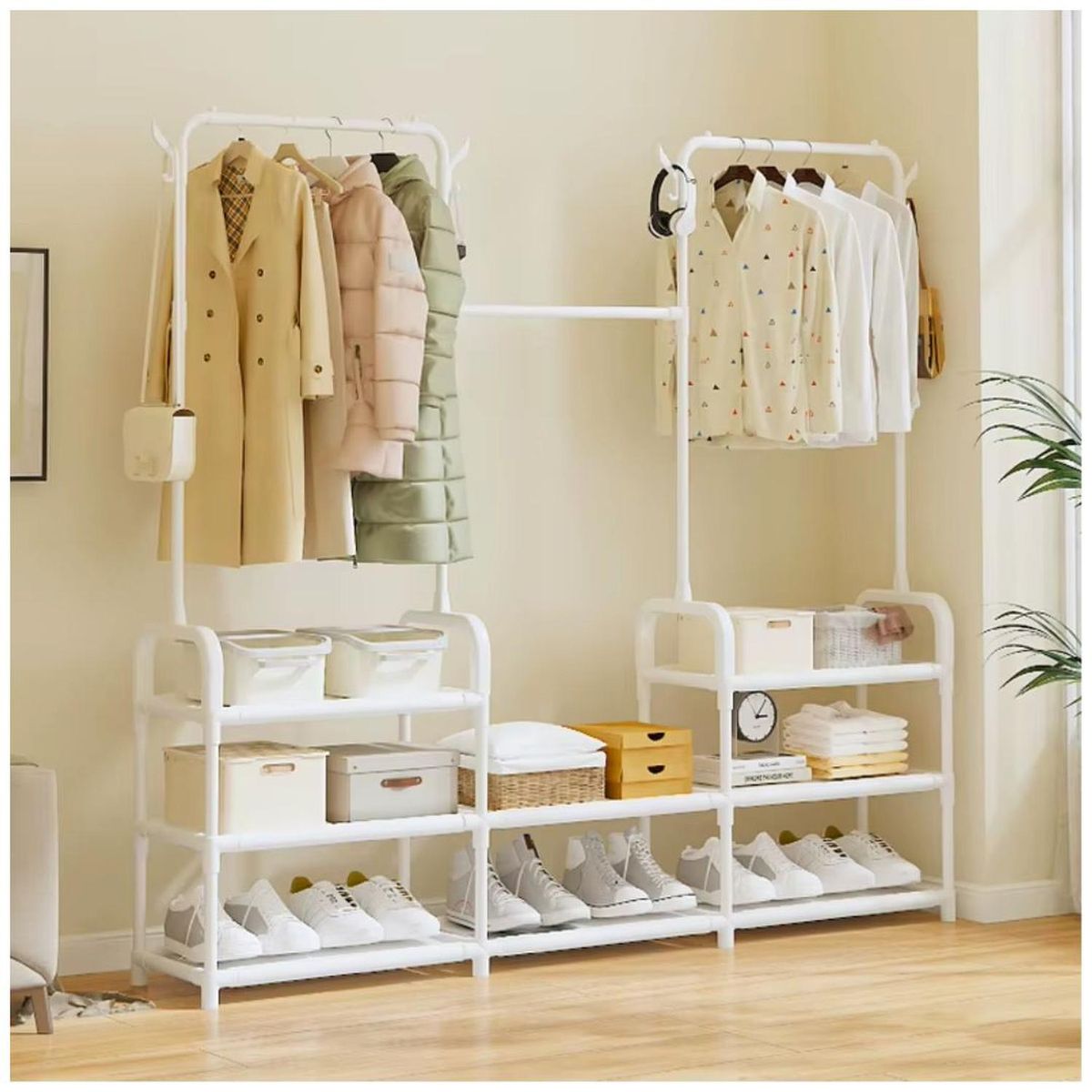 GENERICO - Ropero Colgador Organizador de Ropa Elegante 3 Cuerpos 140x137x26cm - Blanco - M