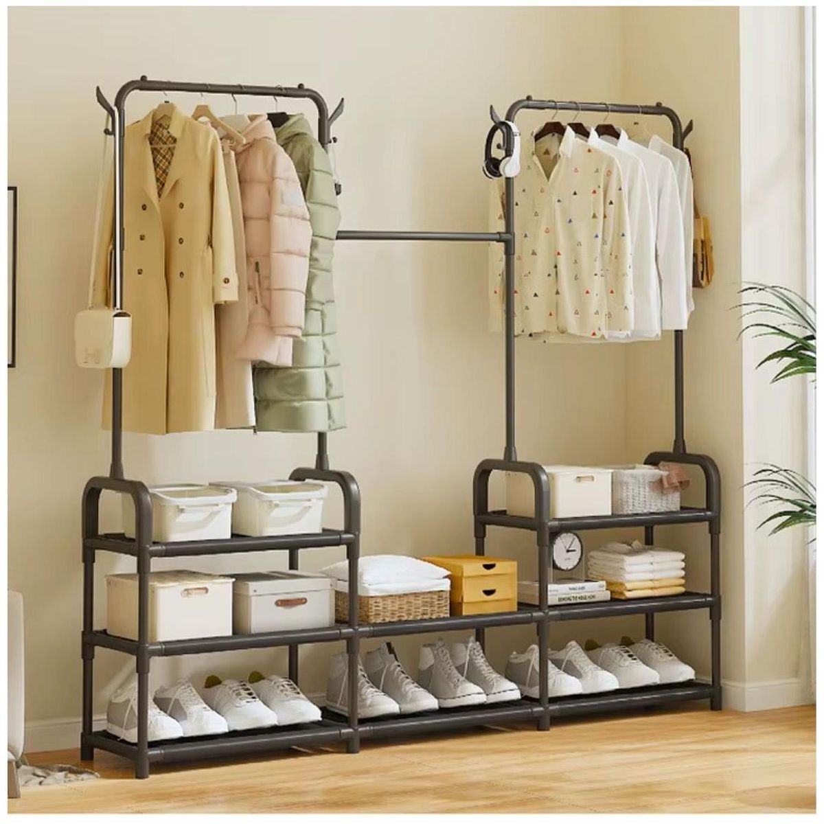 GENERICO - Ropero Colgador Organizador de Ropa Elegante 3 Cuerpos 140x137x26cm - Negro - M