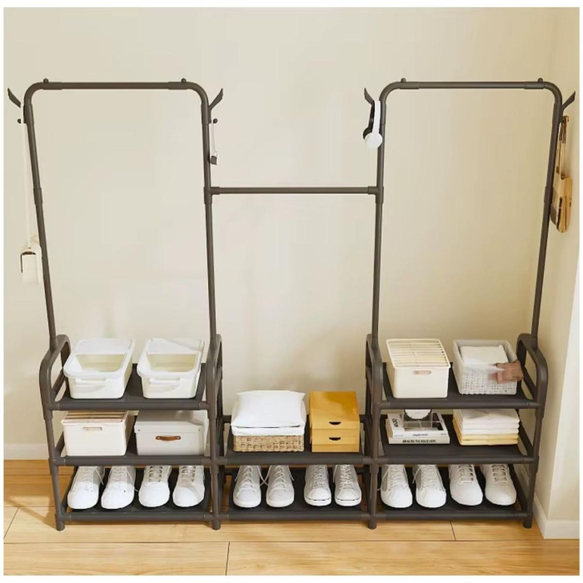 GENERICO - Ropero Colgador Organizador de Ropa Elegante 3 Cuerpos 140x137x26cm - Negro - M