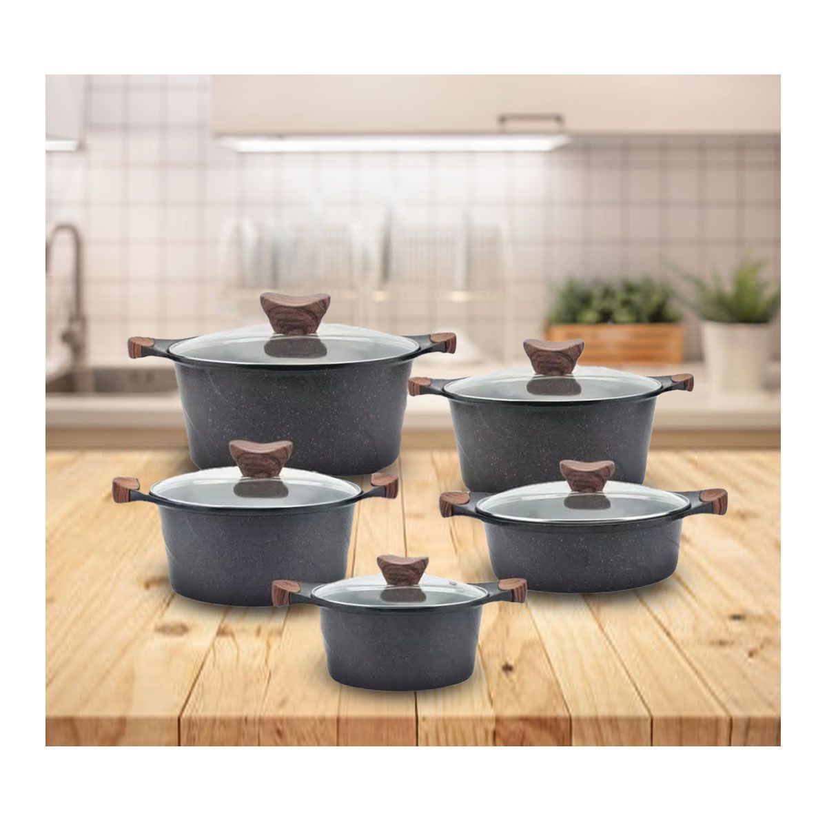 GENERICO - Set De 8 Piezas Ollas De Granito Keep Granite Antiadherente