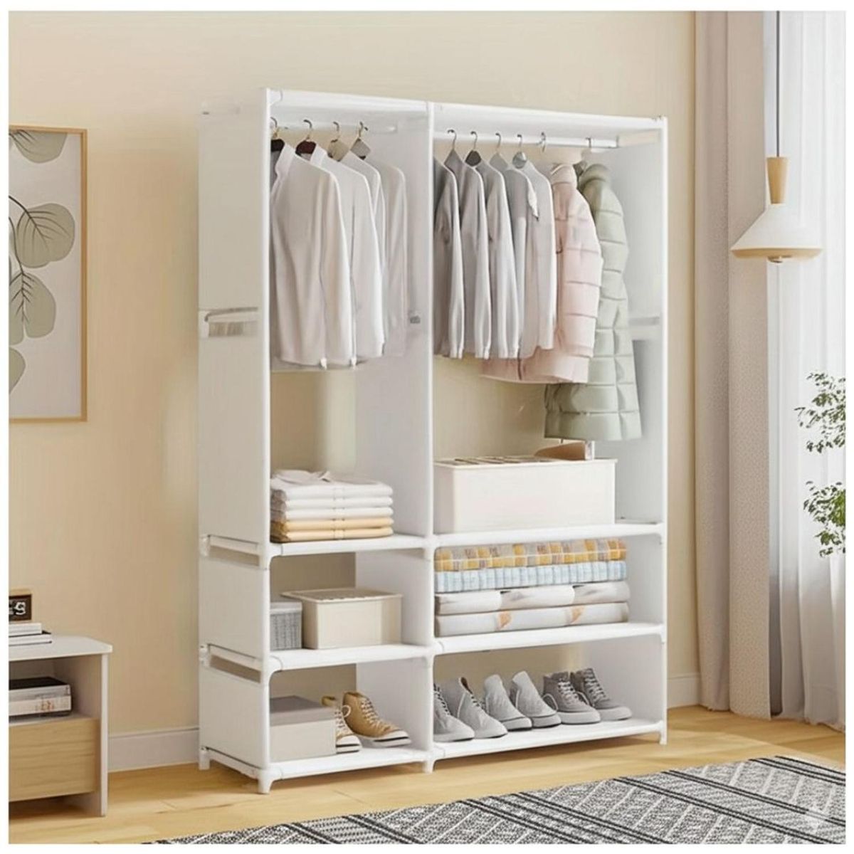 GENERICO - Ropero Colgador Organizador de Ropa 2 Cuerpos 170x95x36cm - Blanco - M
