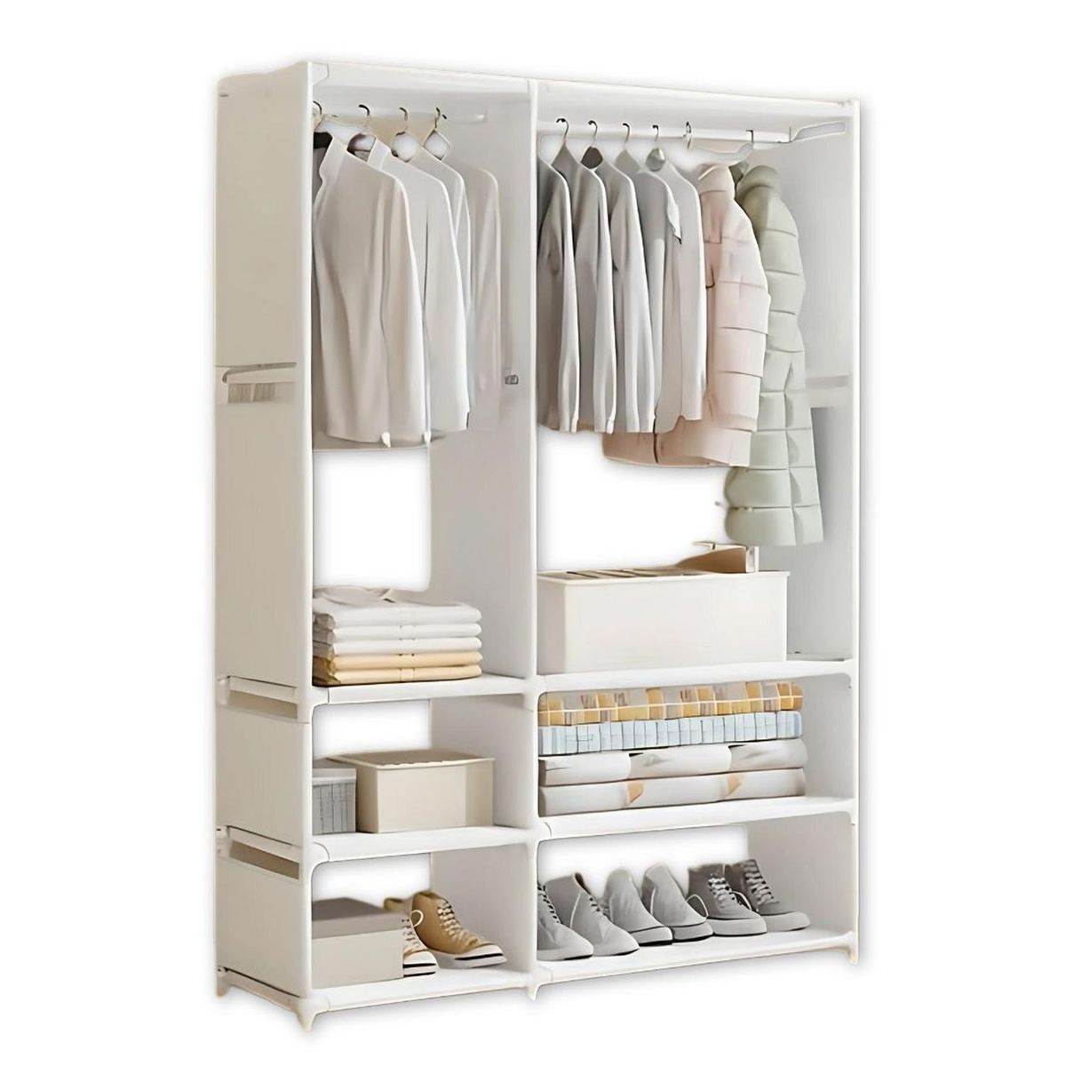 GENERICO - Ropero Colgador Organizador de Ropa 2 Cuerpos 170x95x36cm - Blanco - M