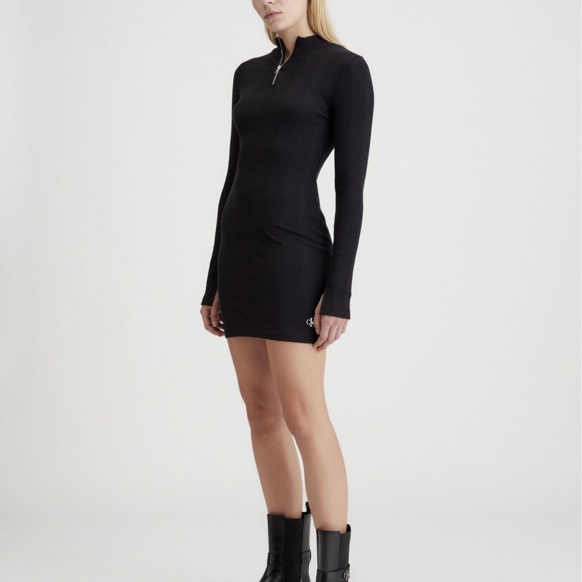 CALVIN KLEIN - VESTIDO VARIEGTAED RIB HALF ZIP LS DRE