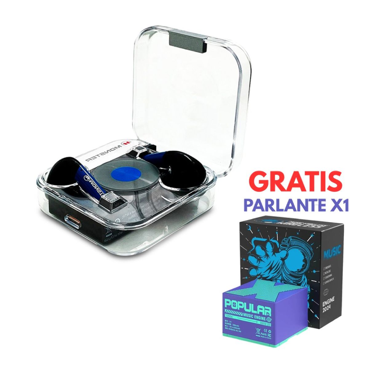 MONSTER - Audífonos Bluetooth Gamer Monster XKT01 Azules + Gratis Parlante X1