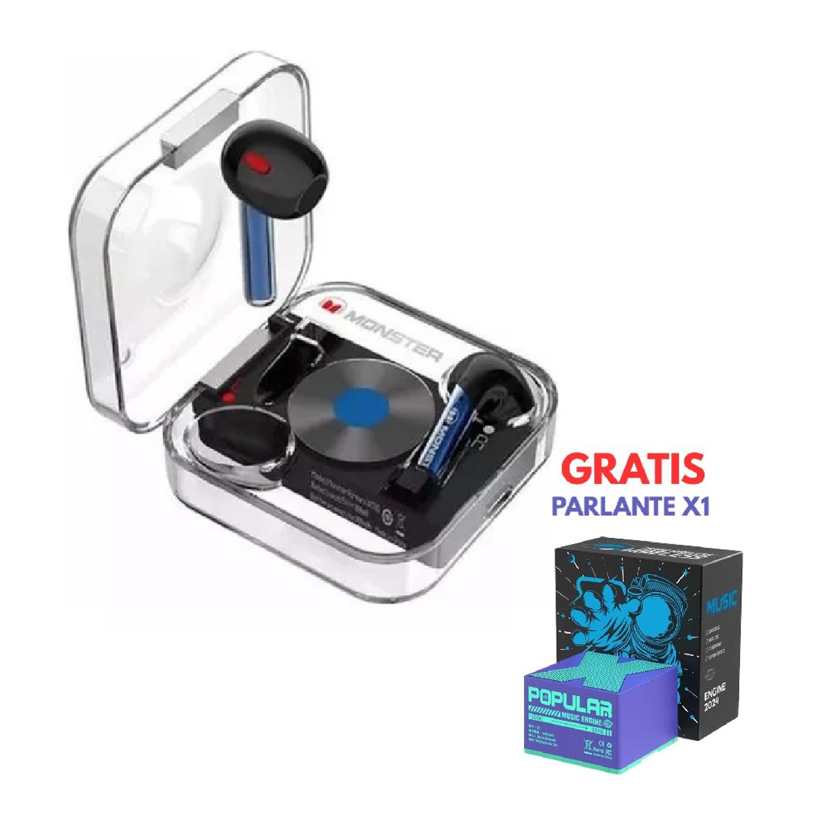 MONSTER - Audífonos Bluetooth Gamer Monster XKT01 Azules + Gratis Parlante X1