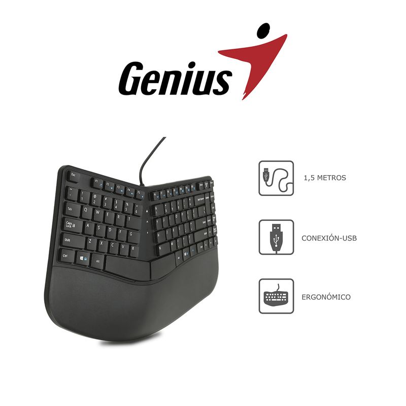 GENIUS - Teclado Ergonomico Wired USB Ergo KB-700 con reposamanos