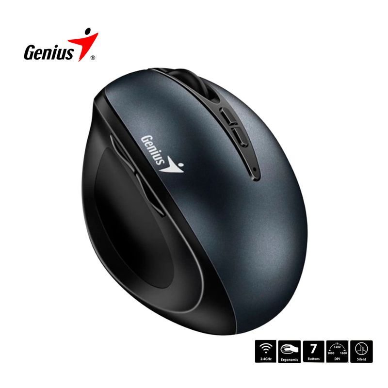 GENIUS - Mouse Vertical Wireless Ergo 8300S Silencioso 1600DPI 7Bot IronGrey