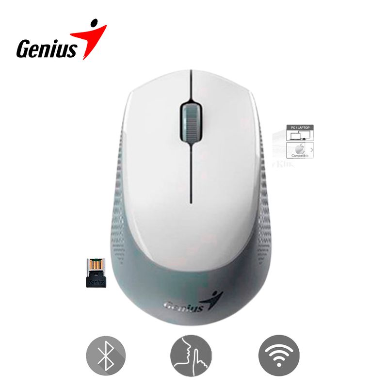 GENIUS - Mouse silencioso NX-8000S Bluetooth receptor USB 24GHz Blanco