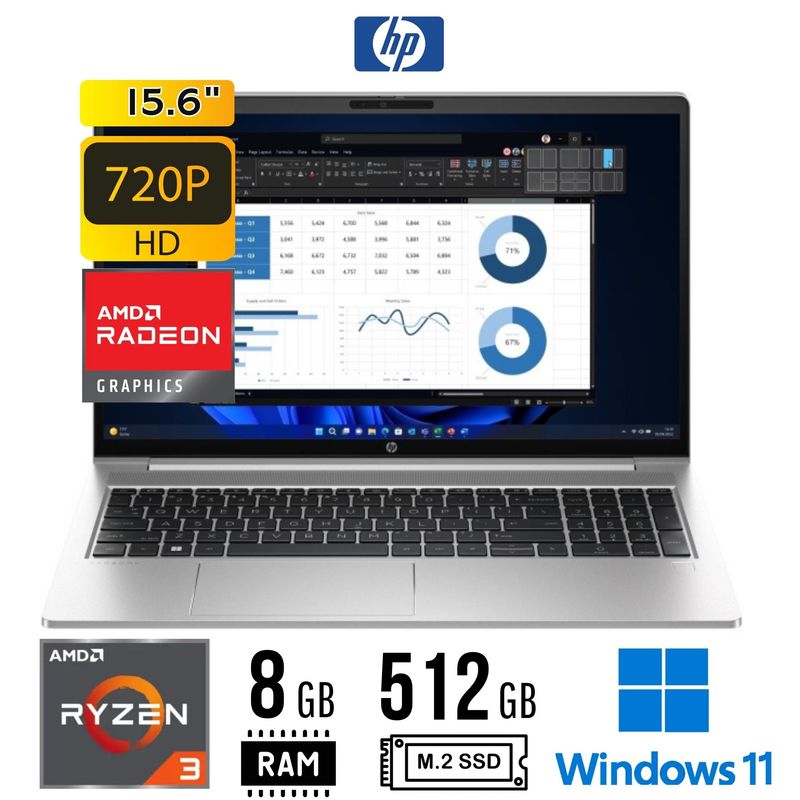 HP - LAPTOP HP ProBook 455 G10 15.6" HD AMD Ryzen 3 8GB 512GB SSD W11 Pro