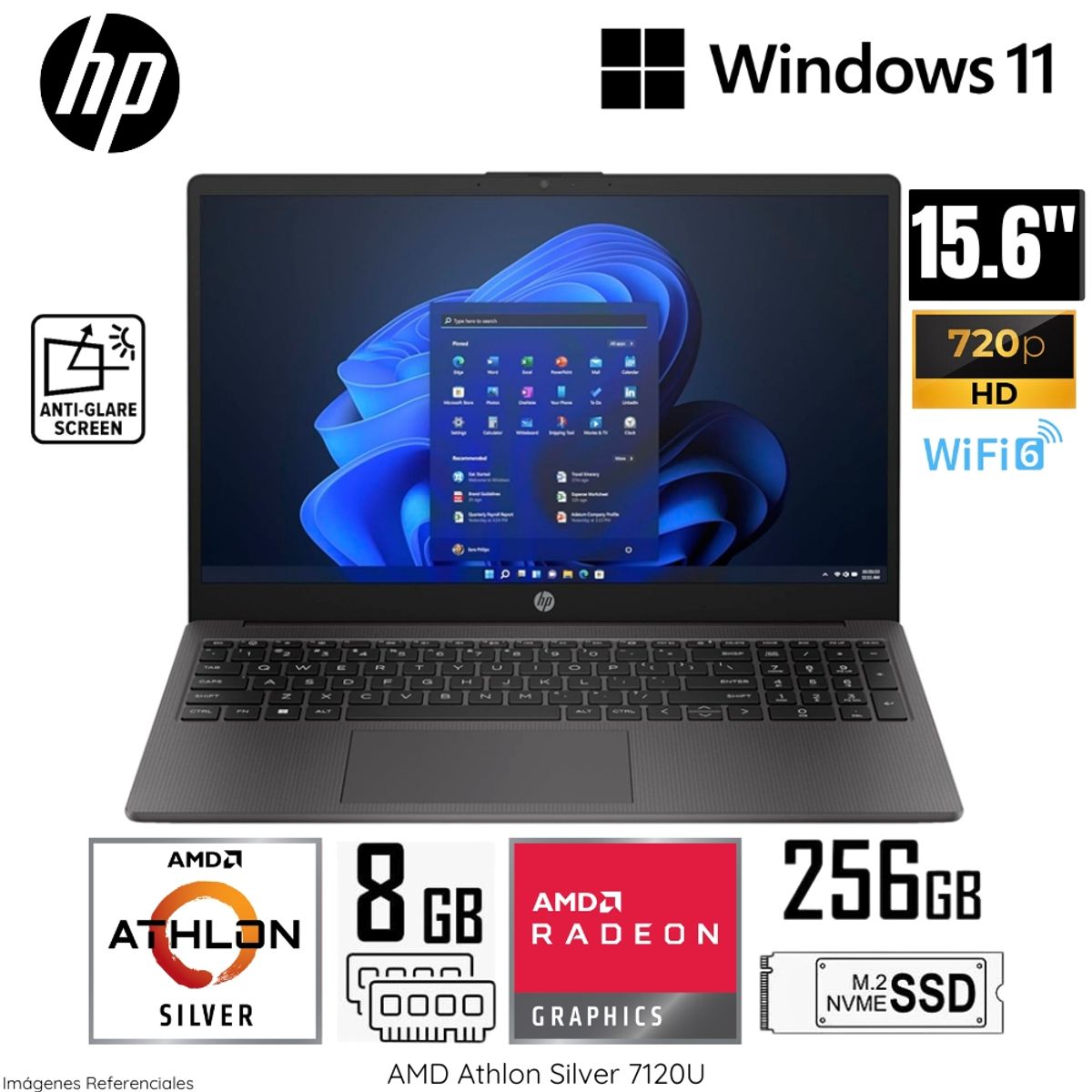 HP - Laptop HP 255 G10 AMD Athlon Silver 7-120U 8GB RAM 256GB SSD 15.6"  HD WIN 11 (9E527LA#ABM) - Gris