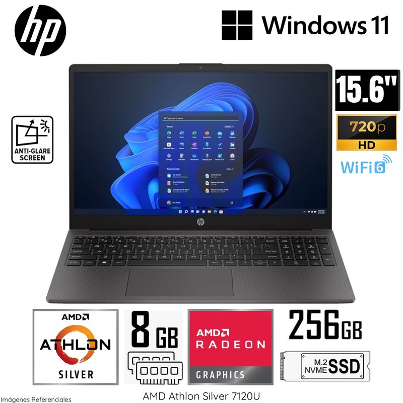 HP - Laptop HP 255 G10 AMD Athlon Silver 7-120U 8GB RAM 256GB SSD 15.6"  HD WIN 11 (9E527LA#ABM) - Gris