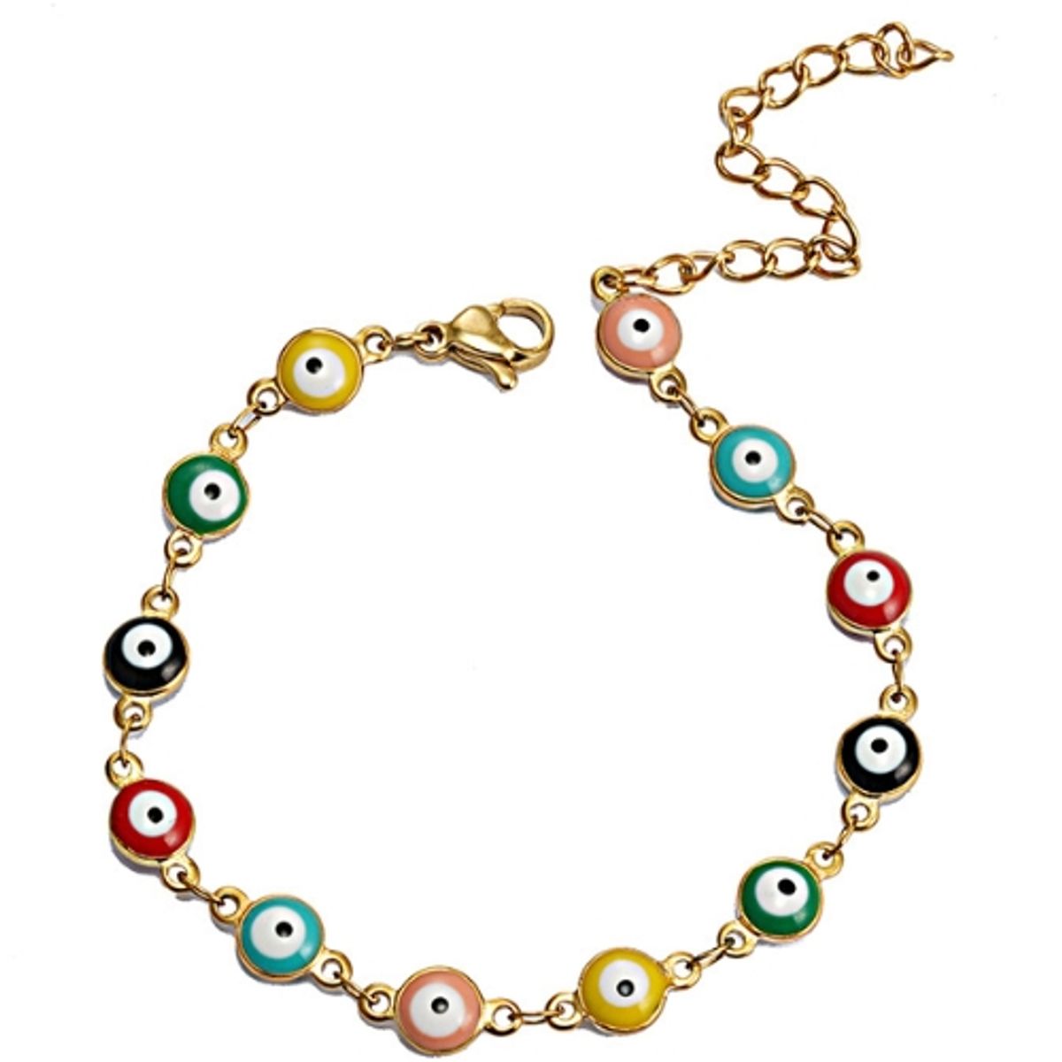 GENERICO - Pulsera Ojos Turcos Rojo buena energía Mujer acero inoxidable