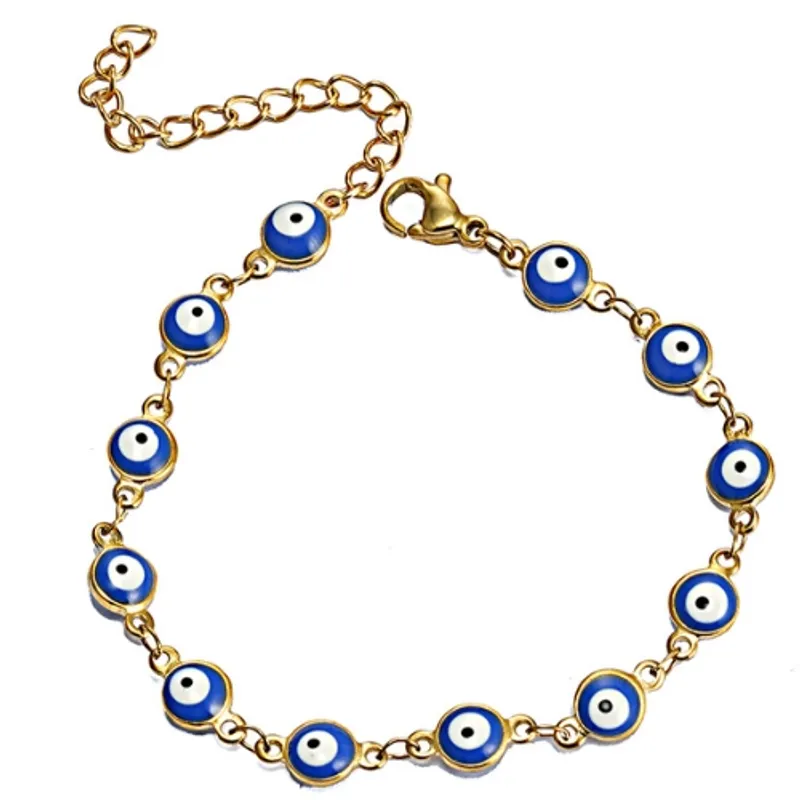 GENERICO - Pulsera Ojos Turcos Rojo buena energía Mujer acero inoxidable