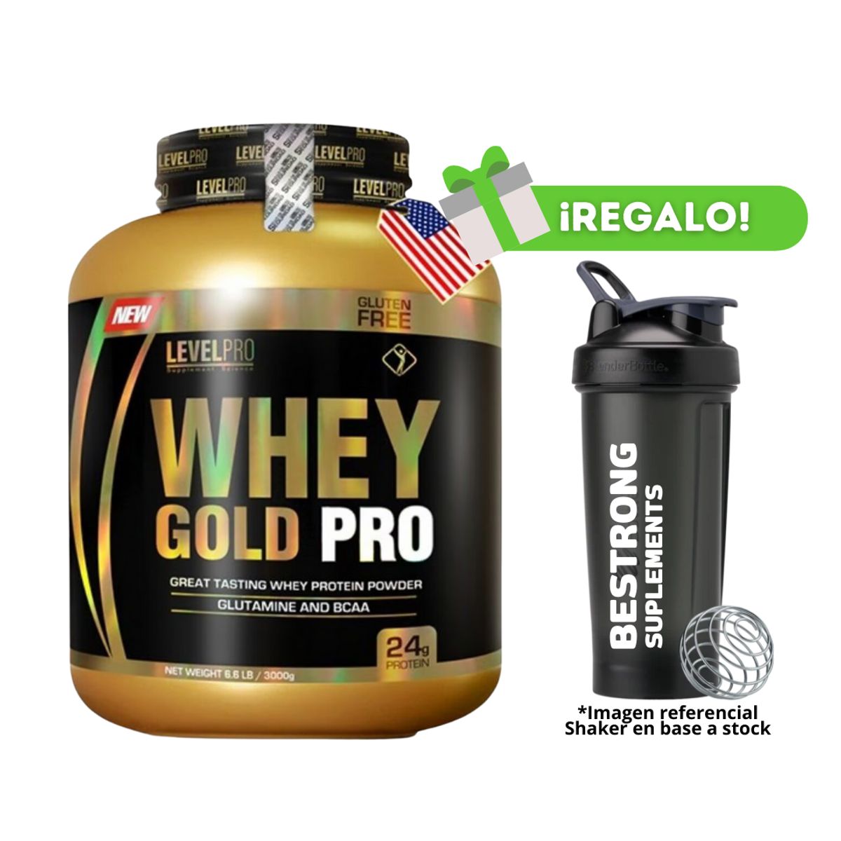 LEVEL PRO - PROTEÍNA WHEY GOLD PRO 3KG CHOCOLATE + SHAKER
