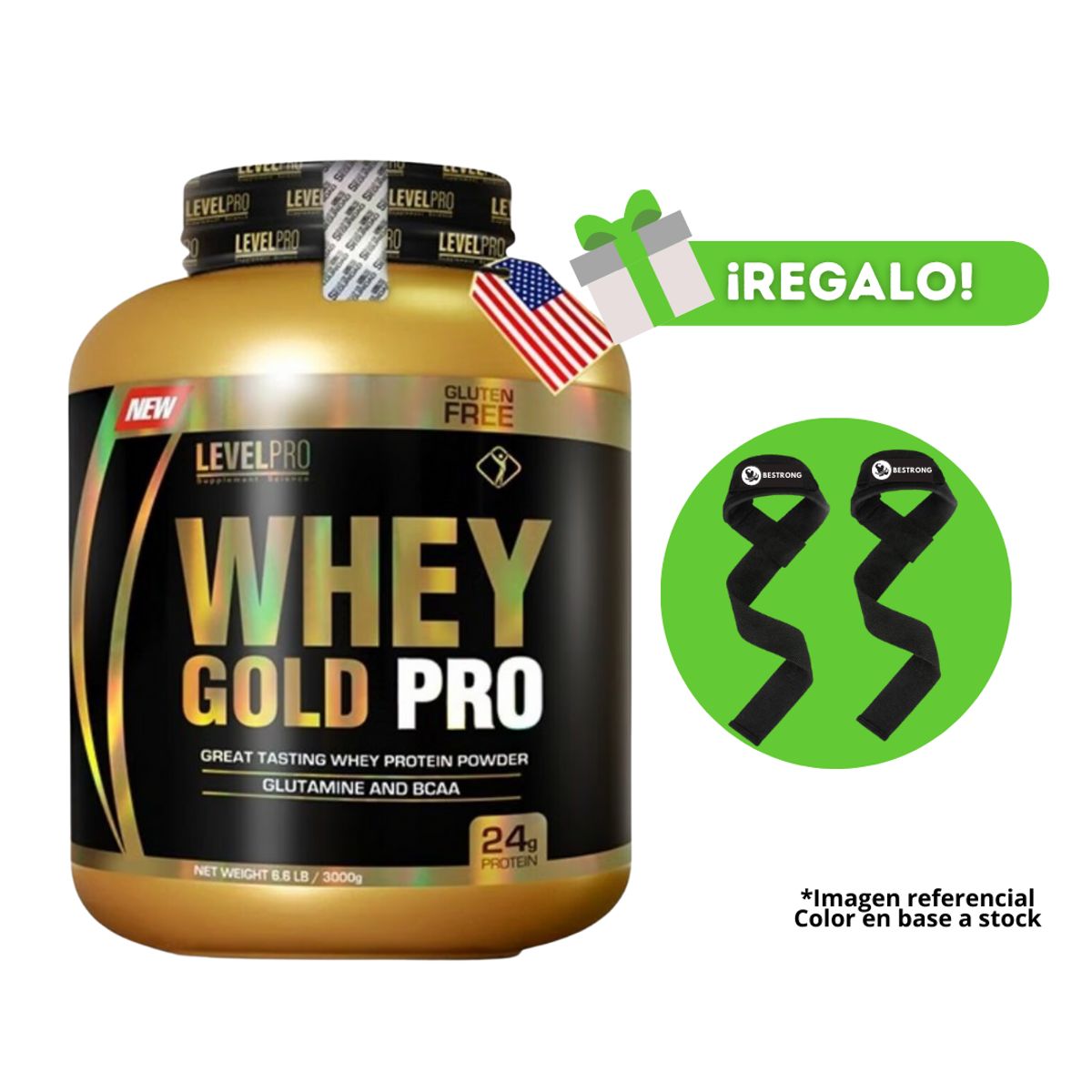 LEVEL PRO - PROTEÍNA WHEY GOLD PRO 3KG CHOCOLATE + STRAPS