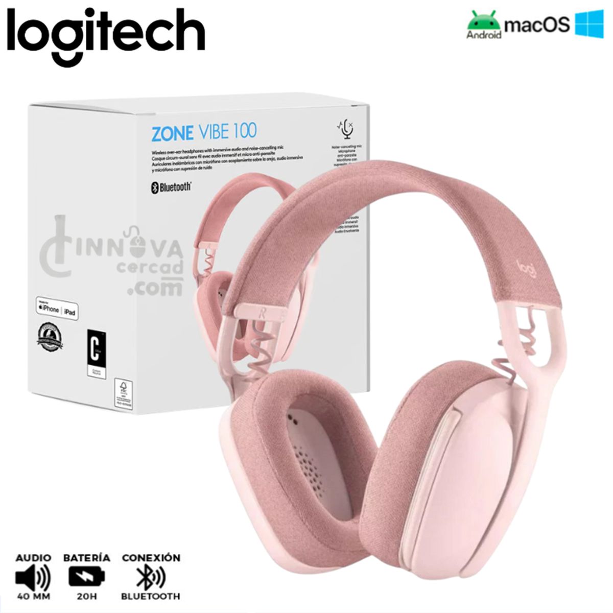 LOGITECH - Audífonos Gamer Logitech Zone Vibe 100 Bluetooth Rosa