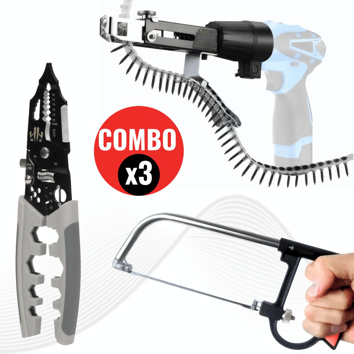 OEM - COMBO Sierra + Alicate + Adaptador pistola de clavos