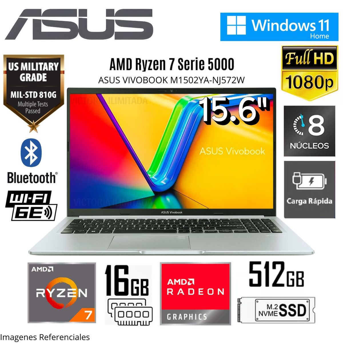 ASUS - Laptop Asus Vivobook M1502YA-NJ572W AMD Ryzen 7-5825U 16GB RAM 512GB SSD 15.6"  FHD WIN 11