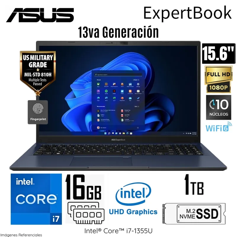 ASUS - Laptop Asus ExpertBook B1502CVA-NJ1091 Intel Core i7-1355U 16GB RAM 1TB SSD 15.6 FHD Star Black