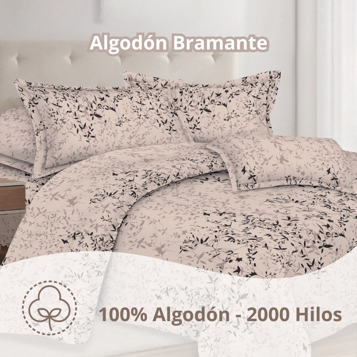 PENTHA - Juego de Sábanas 100% Algodón 2Plazas 4 Piezas 2000 Hilos Cocoa
