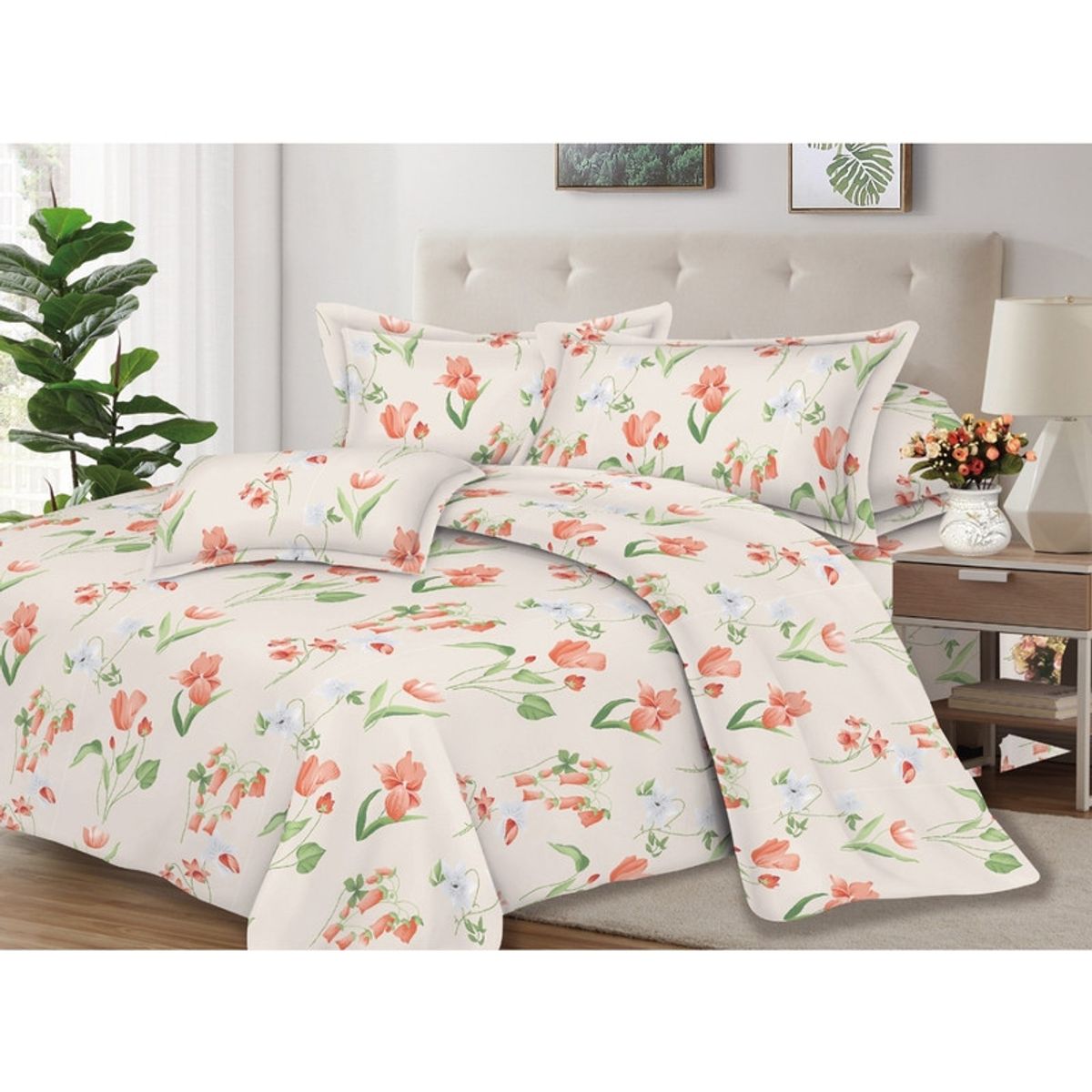 PENTHA - Juego de Sábanas 100% Algodón 2Plazas 4 Piezas 2000 Hilos Blanco Melón