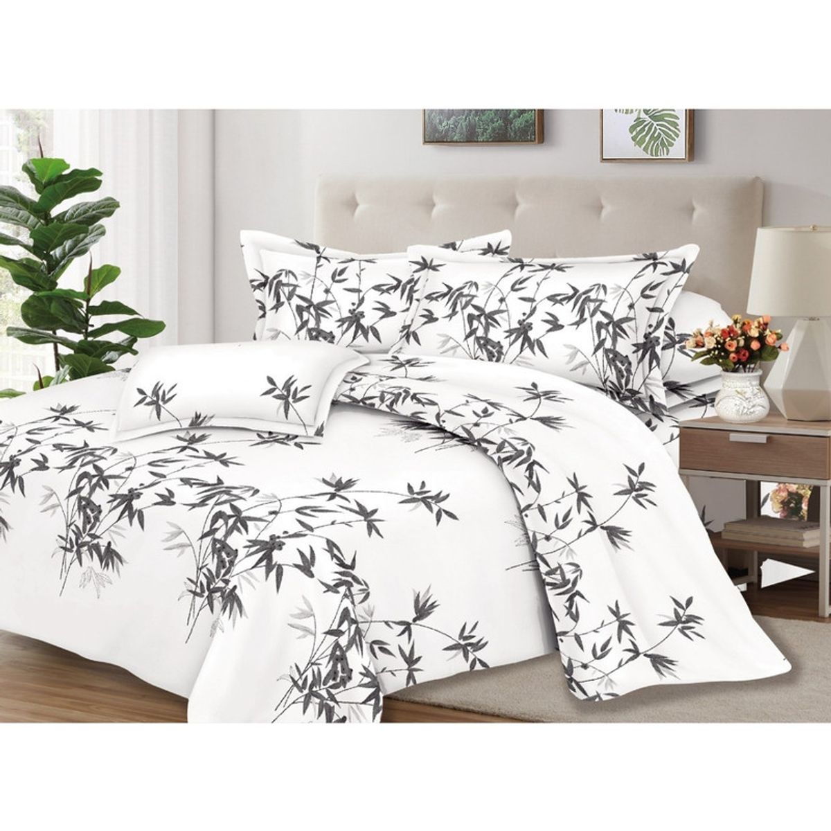 PENTHA - Juego de Sábanas 100% Algodón 2Plazas 4 Piezas 2000 Hilos Blanco Negro