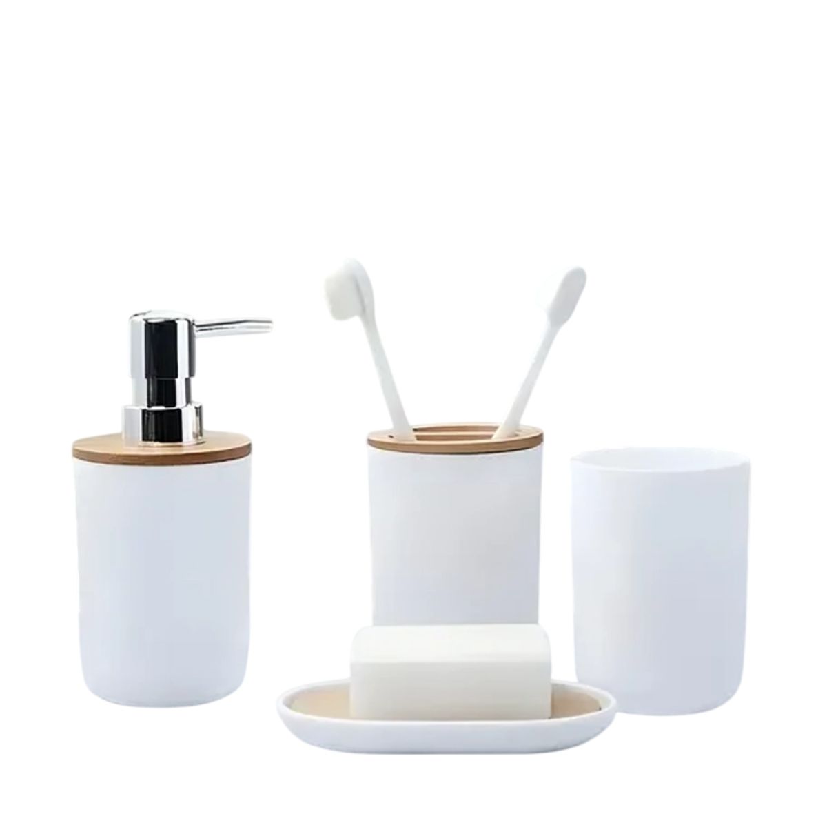 GENERICO - Set de Accesorios Para Baño diseño moderno x4 pzs - Color Blanco