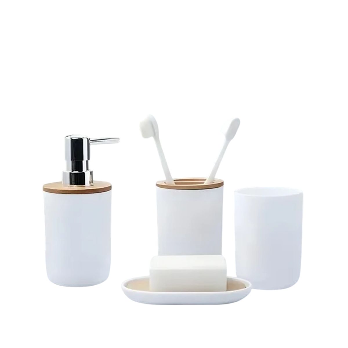 GENERICO - Set de Accesorios Para Baño diseño moderno x4 pzs - Color Blanco