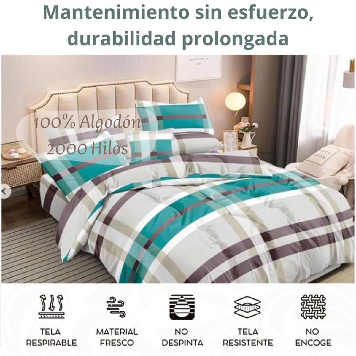 PENTHA - Juego de Sábanas 100% Algodón 2Plazas 4 Piezas 2000 Hilos Marrón Verde