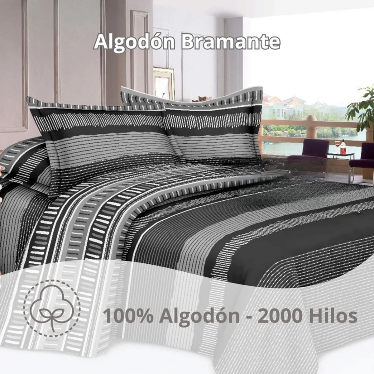 PENTHA - Juego de Sábanas 100% Algodón 2Plazas 4 Piezas 2000 Hilos Negro