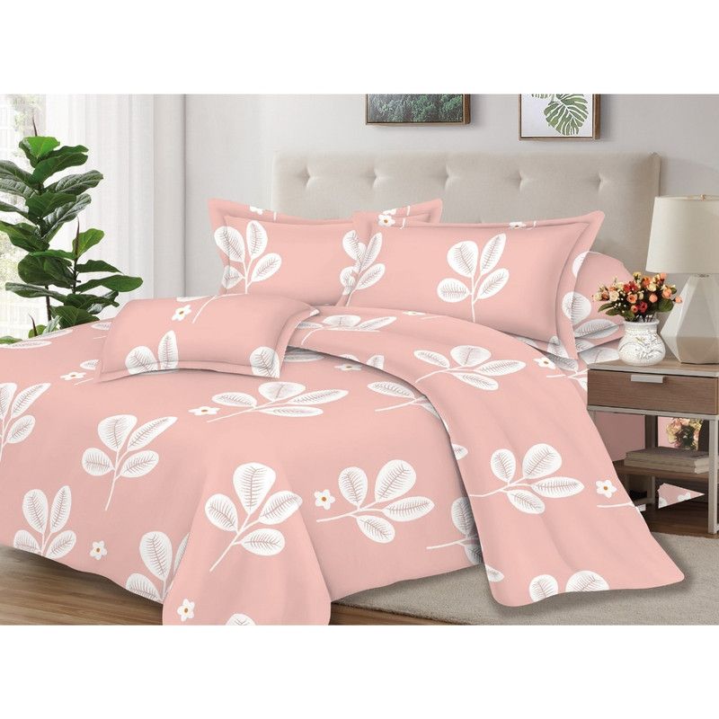 OEM - Juego de Sábanas 100% Algodón 2Plazas 4 Piezas 2000 Hilos Rosa Blanco