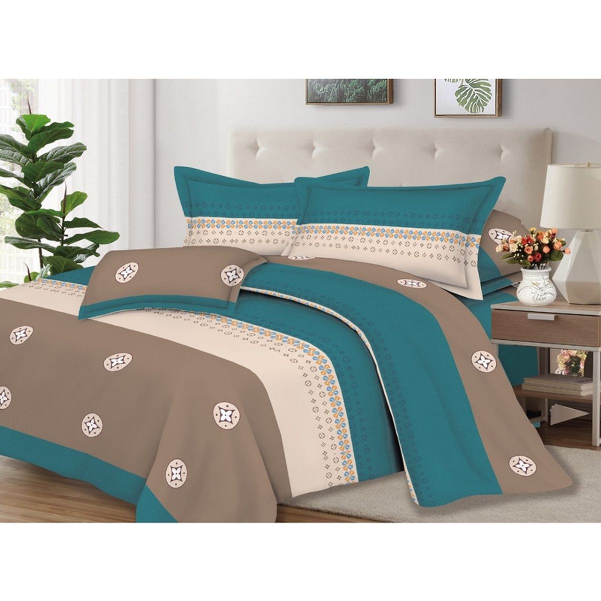 PENTHA - Juego de Sábanas 100% Algodón 2Plazas 4 Piezas 2000 Hilos Turqueza Beige