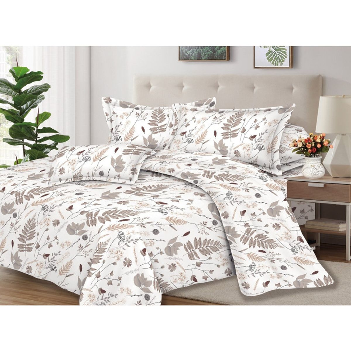 PENTHA - Juego de Sábanas 100% Algodón 2Plazas 4 Piezas 2000 Hilos Blanco Café