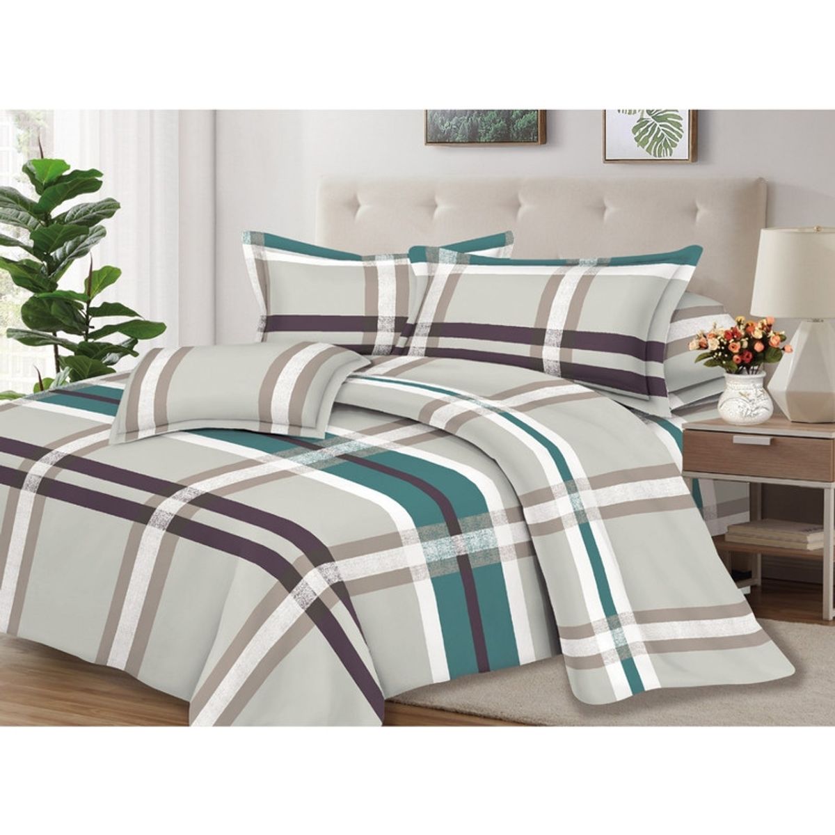 PENTHA - Juego de Sábanas 100% Algodón 2Plazas 4 Piezas 2000 Hilos Marrón Verde