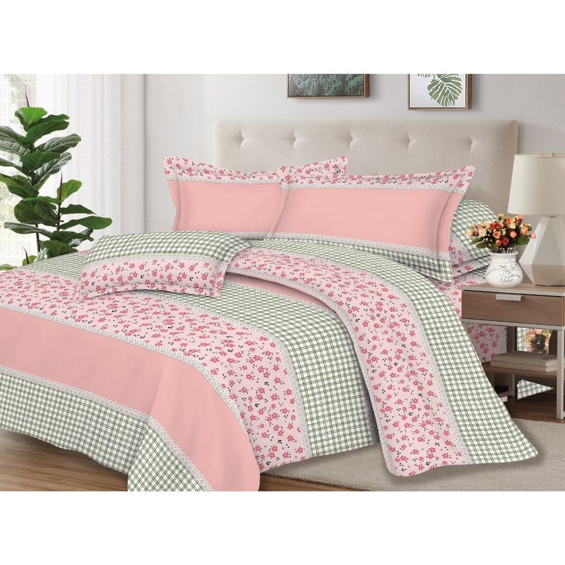 OEM - Juego de Sábanas 100% Algodón 2Plazas 4 Piezas 2000 Hilos Rosa Verde