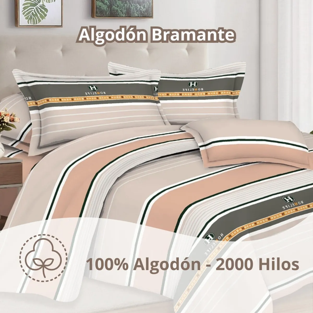 PENTHA - Juego de Sábanas 100% Algodón 2Plazas 4 Piezas 2000 Hilos Arena