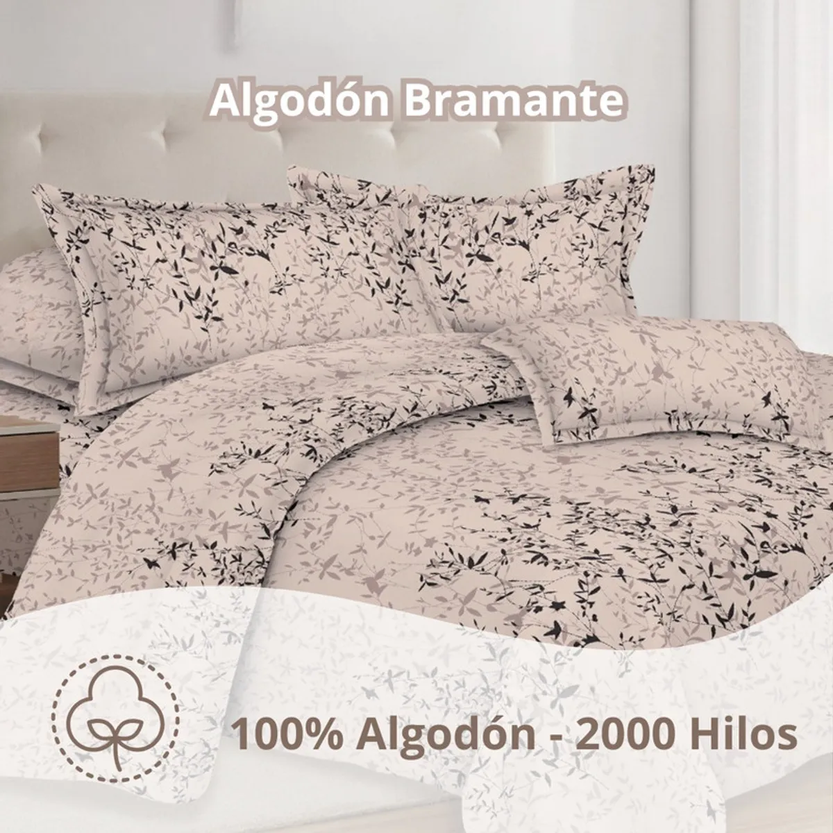 PENTHA - Juego de Sábanas 100% Algodón 2Plazas 4 Piezas 2000 Hilos Cocoa
