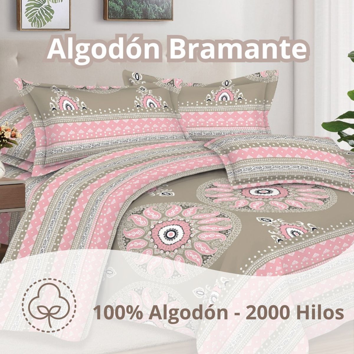 PENTHA - Juego de Sábanas 100% Algodón 2Plazas 4 Piezas 2000 Hilos Mandala