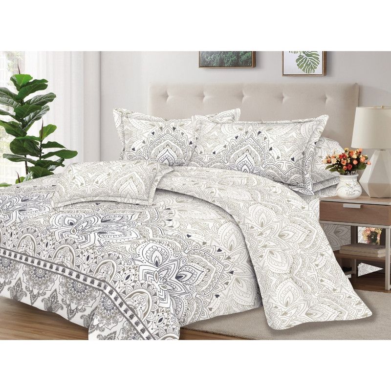 OEM - Juego de Sábanas 100% Algodón 2Plazas 4 Piezas 2000 Hilos Blanco Gris