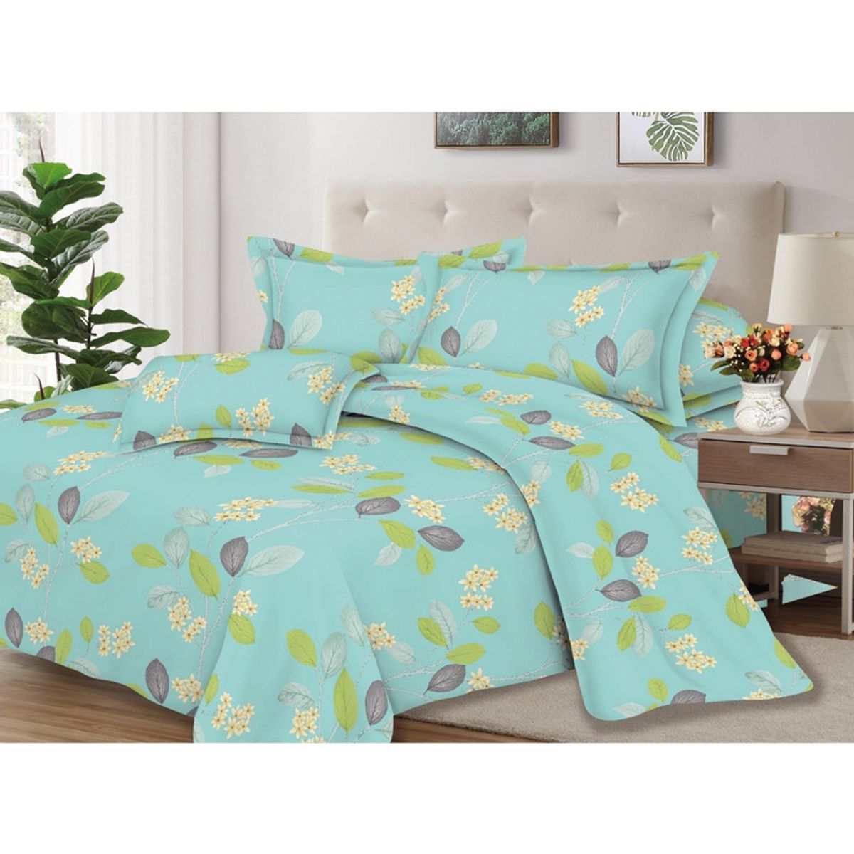 PENTHA - Juego de Sábanas 100% Algodón 2Plazas 4 Piezas 2000 Hilos Verde Agua