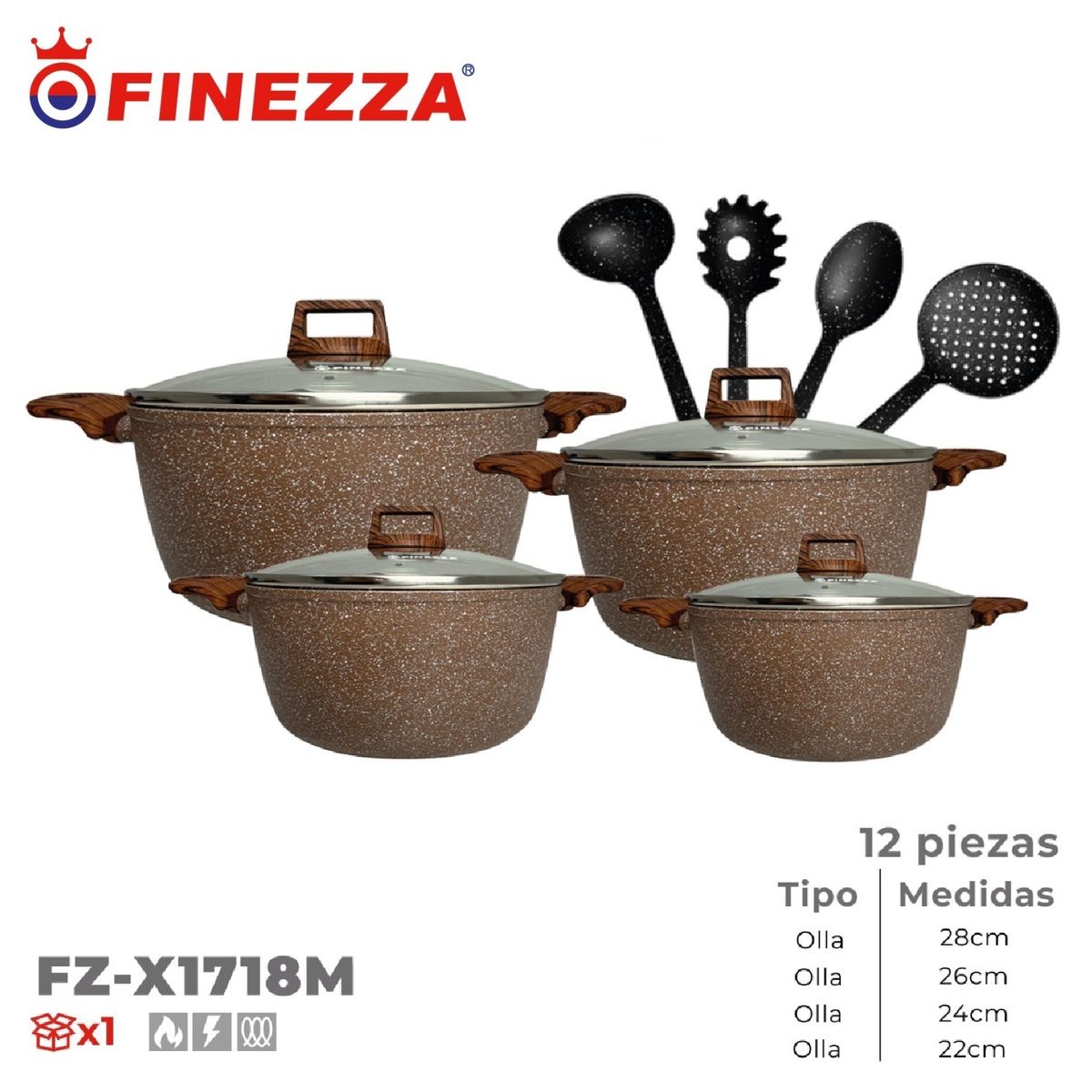 FINEZZA - Juego de Ollas Finezza Ultragranito de 12 Finezza FZ-X1718M