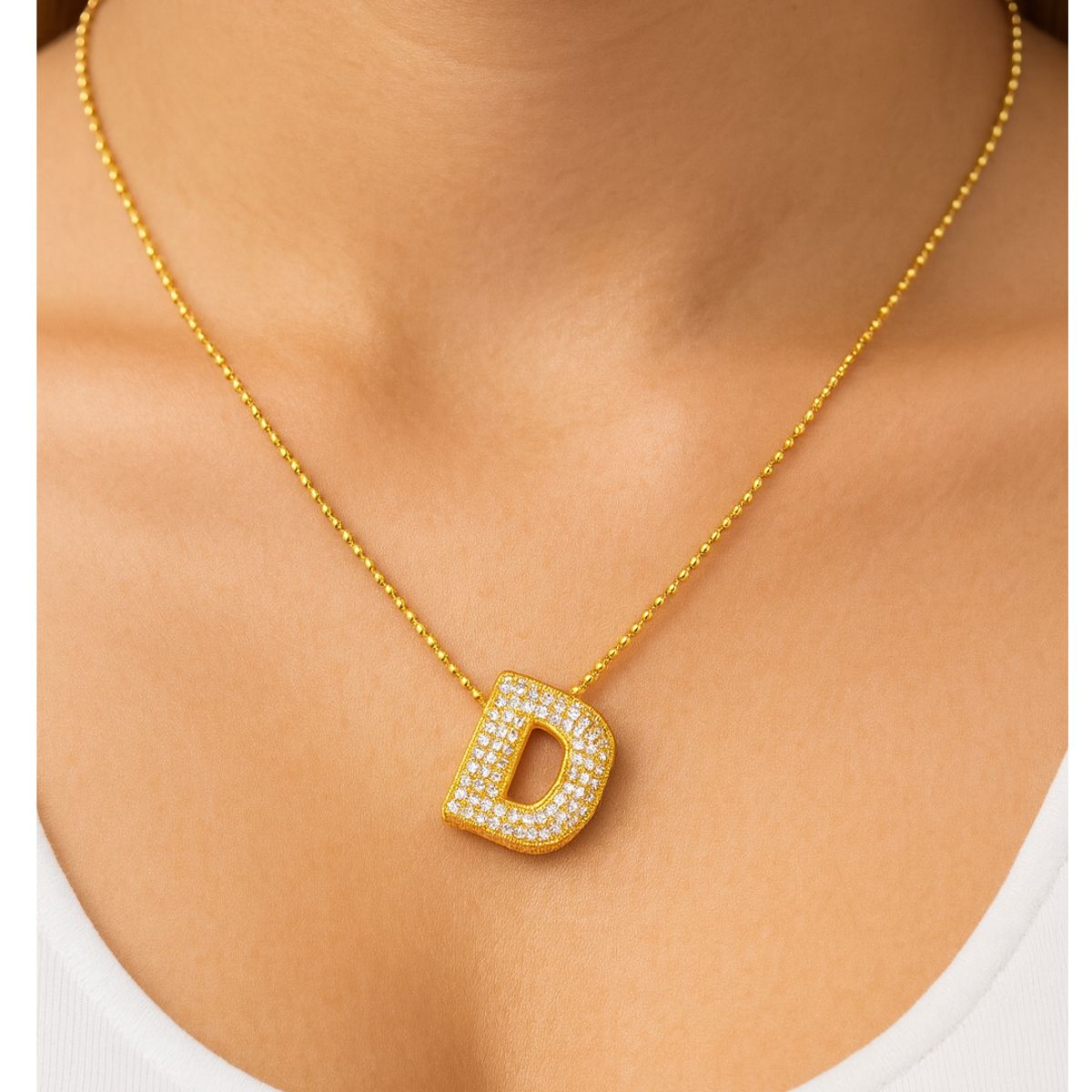 GENERICO - Collar Inicial chunky letra D  Dorado Acero Inoxidable