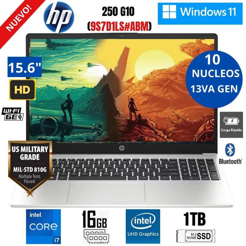 HP - Laptop HP 250 G10 Intel Corei7-1355U 16GB RAM 1TB SSD 15.6 WIN 11 PRO (9S7D1LS#ABM)