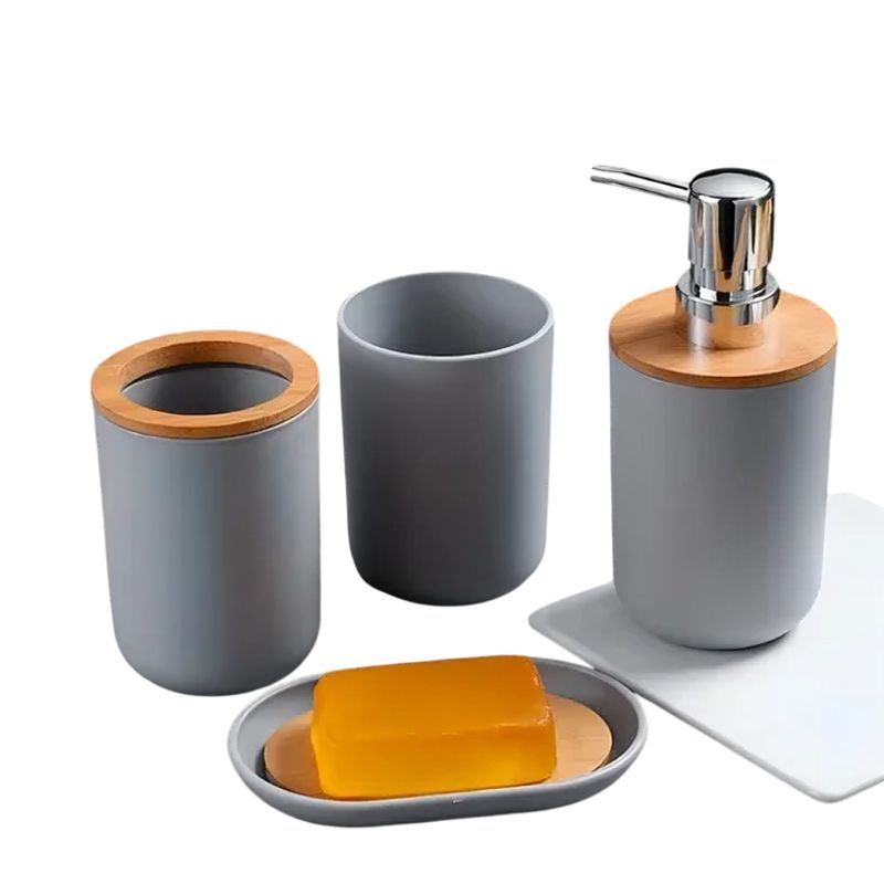 GENERICO - Set de Accesorios Para Baño diseño moderno x4 pzs - Color Gris