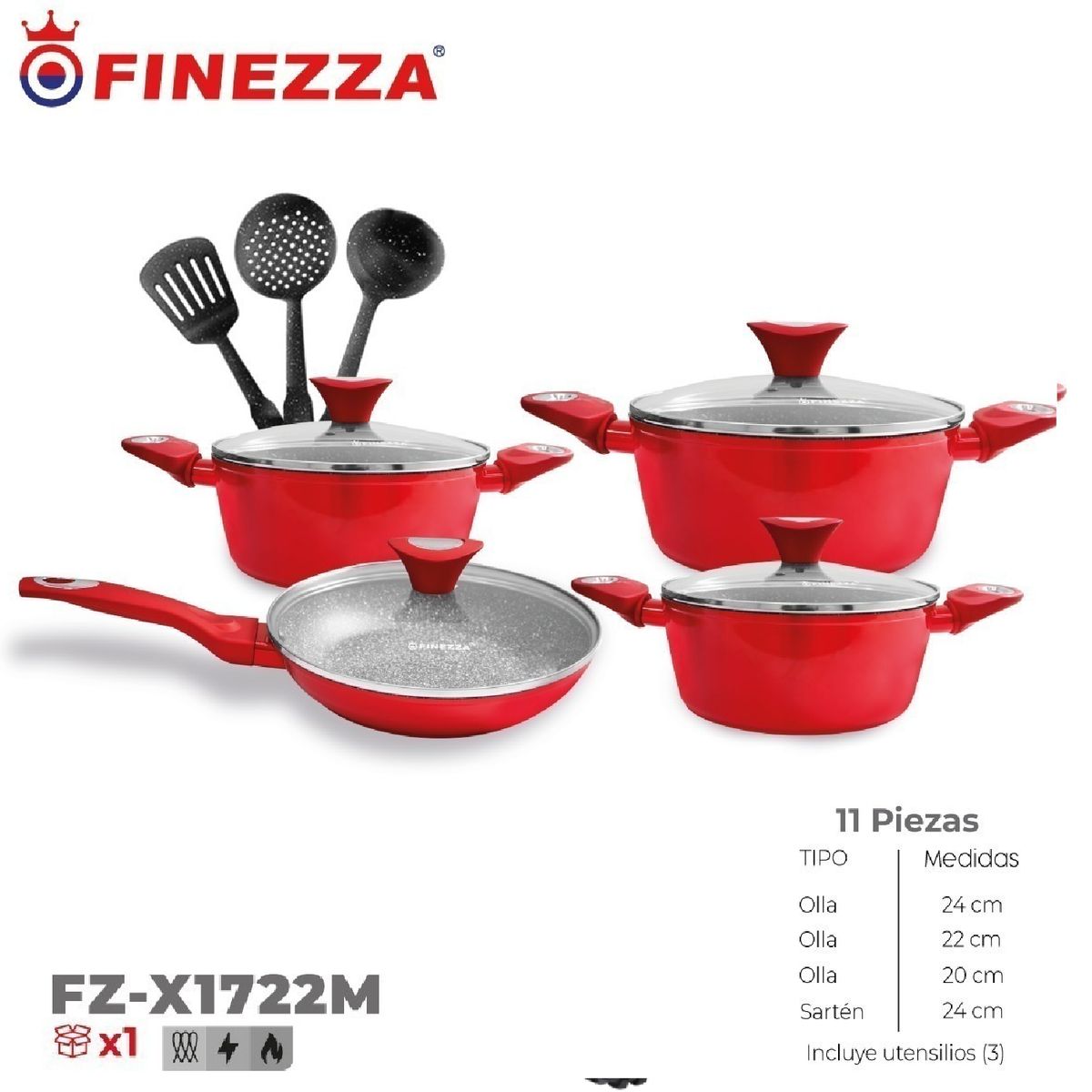 FINEZZA - Nuevo Juego de Ollas Finezza 11 Finezza FZ-X1722M-Rojo