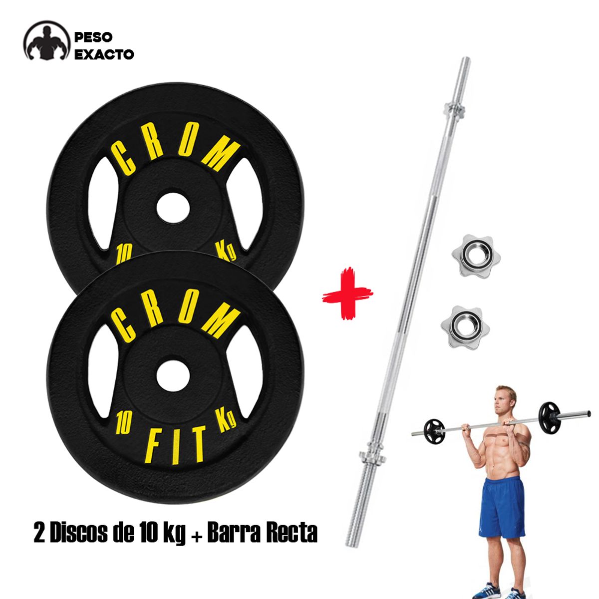 HOLGU - 2 Discos de 5kg Peso Exacto + Barra Recta Cromada Gym