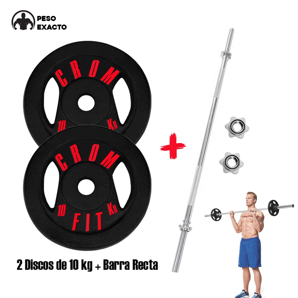 HOLGU - 2 Discos de 5kg Peso Exacto + Barra Recta Cromada Gym
