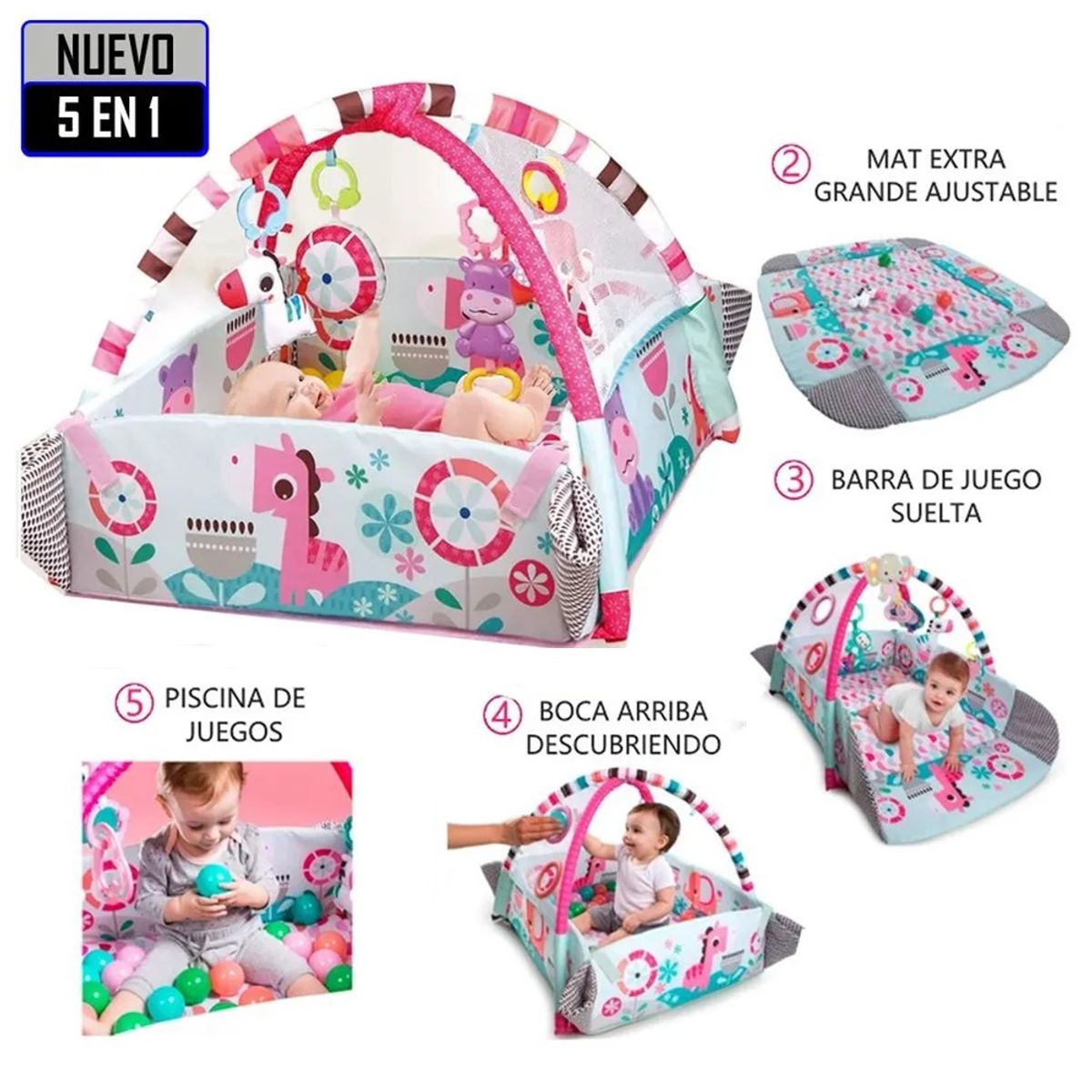 GENERICO - Gimnasio Ideal para Bebé multifunción 5 en 1 Rosa