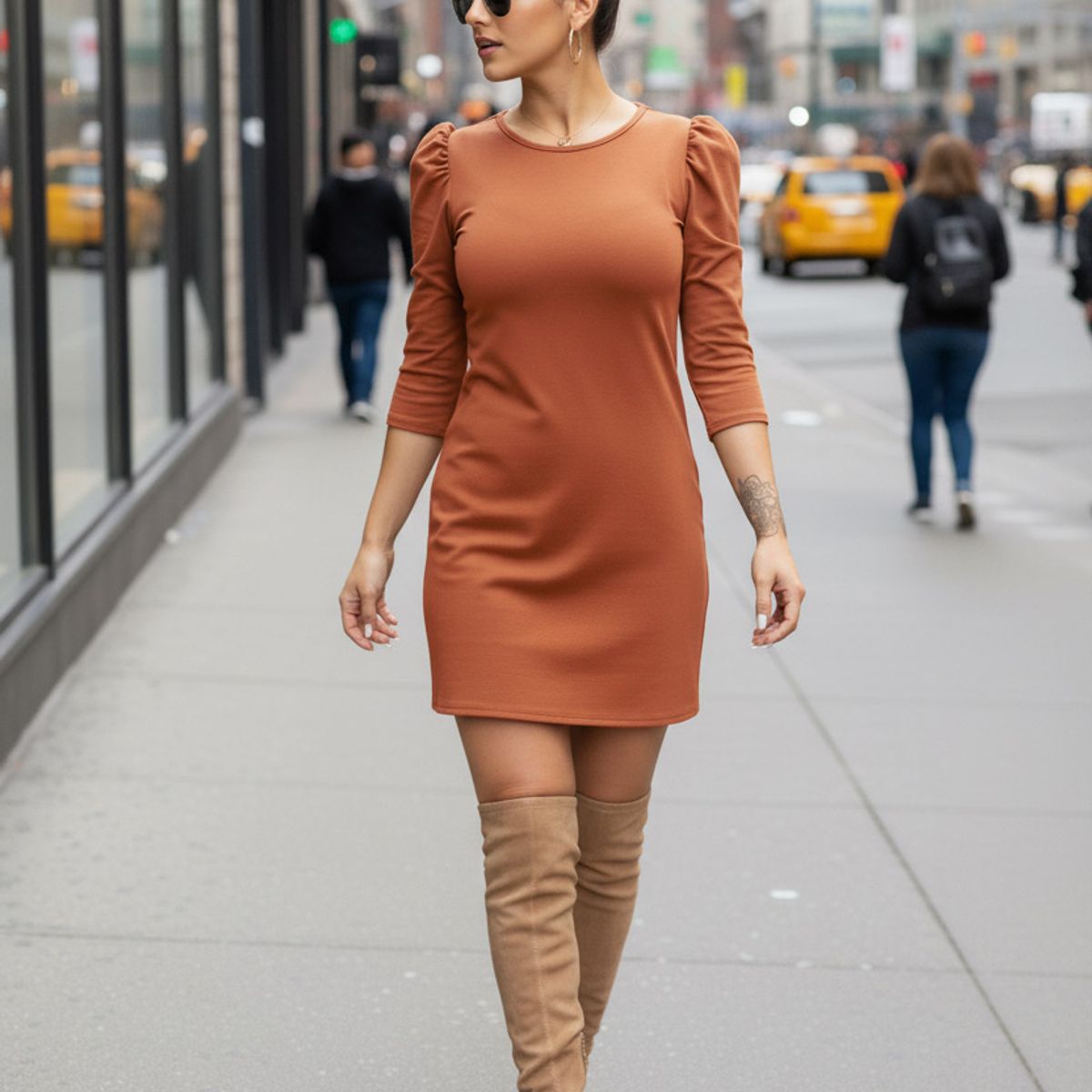 ARMA TU LOOK - VESTIDO GIGI MANGAS TRES CUARTOS ABULLONADAS SEMI RECTO